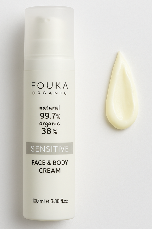 Fouka Sensitive Cream Face & Body- Ενυδατική Κρέμα Για Ευαίσθητες Επιδερμίδες Με βιολογικό εκχύλισμα Καλέντουλας, Χαμομηλιού και Αλόης 100ml