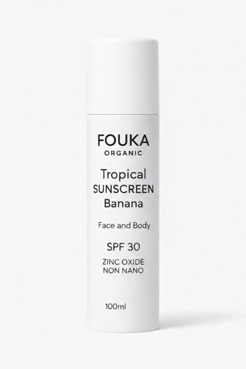 Fouka Tropical Banana Sunscreen SPF30 100ml Φυσική Αντηλιακή χωρίς νανοσωματίδια, εύκολη επάλειψη με διάφανο αποτέλεσμα για μικρούς και μεγάλους.