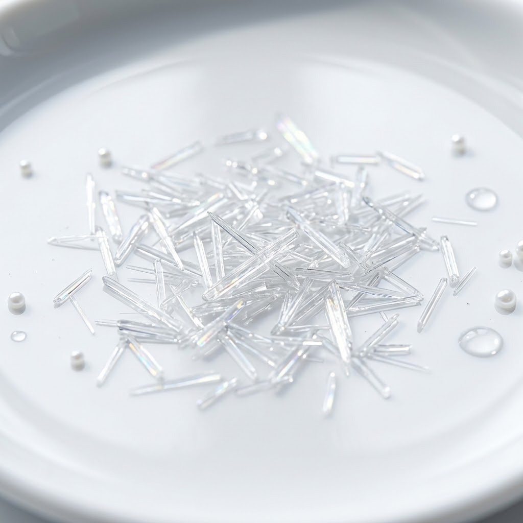 Γυαλινές βελόνες microneedle σε λευκό πιάτο