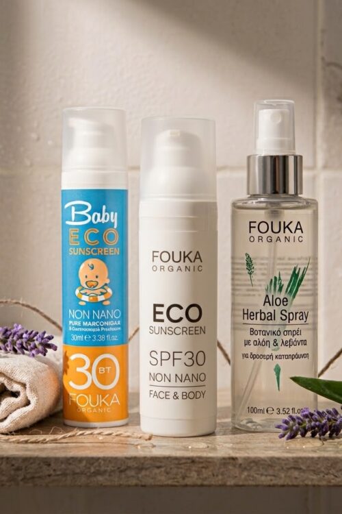Fouka Sun Family Set – Οικογενειακή αντηλιακή προστασία με σπρέι καταπράυνσης