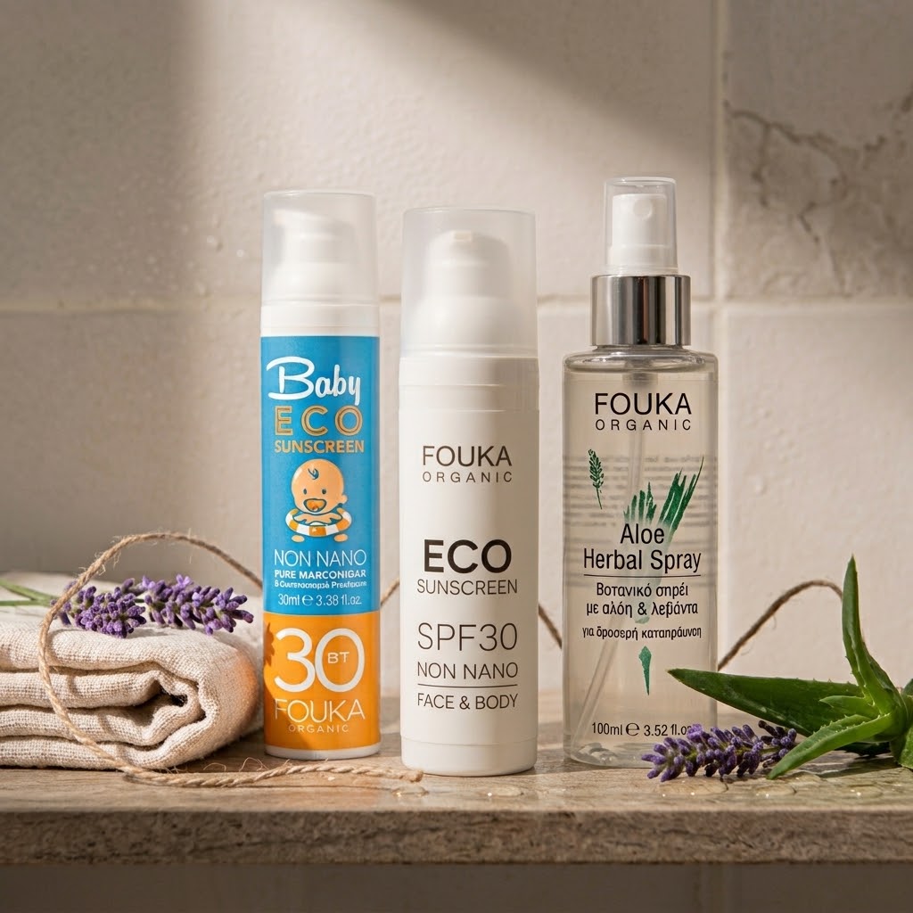 Fouka Family Set — οικογενειακή αντηλιακή ρουτίνα με σπρέι καταπράυνσης