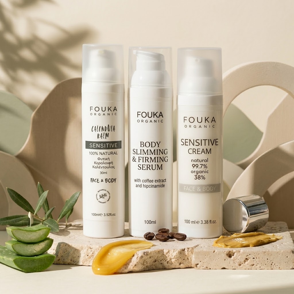 Fouka Body Care Set — φροντίδα σώματος με κρέμα, ορό και βάλσαμο